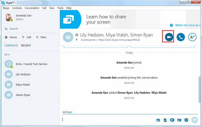 כדי להשתמש ב- Skype לביצוע שיחת ועידה